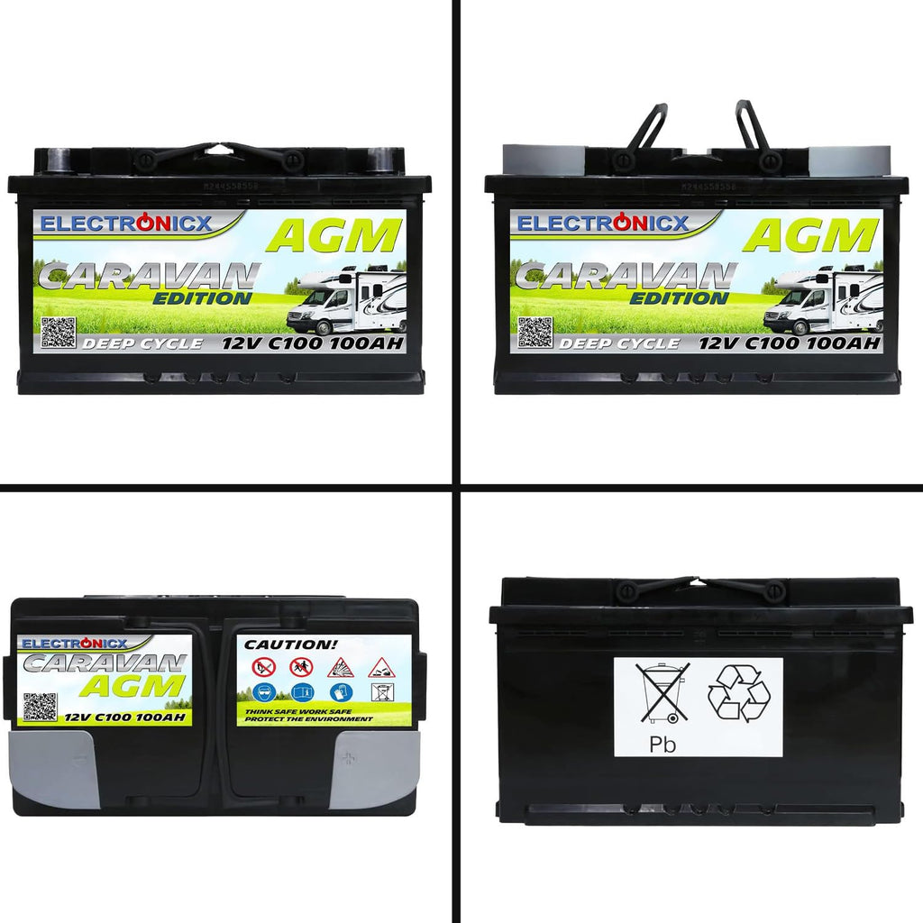 Batterie AGM 12 V 100 Ah Caravan-100AH étanche sans entretien avec borne positive à droite pour caravane et système solaire