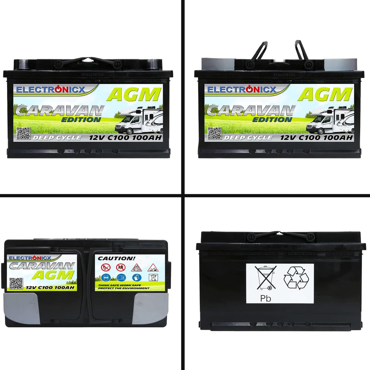 Batterie AGM 12 V 100 Ah Caravan-100AH étanche sans entretien avec borne positive à droite pour caravane et système solaire