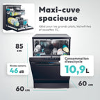 Lave-vaisselle pose libre 15 couverts classe énergétique C 8 programmes 46 dB Wash & Dry 35 min ouverture automatique Wi-Fi Bluetooth noir
