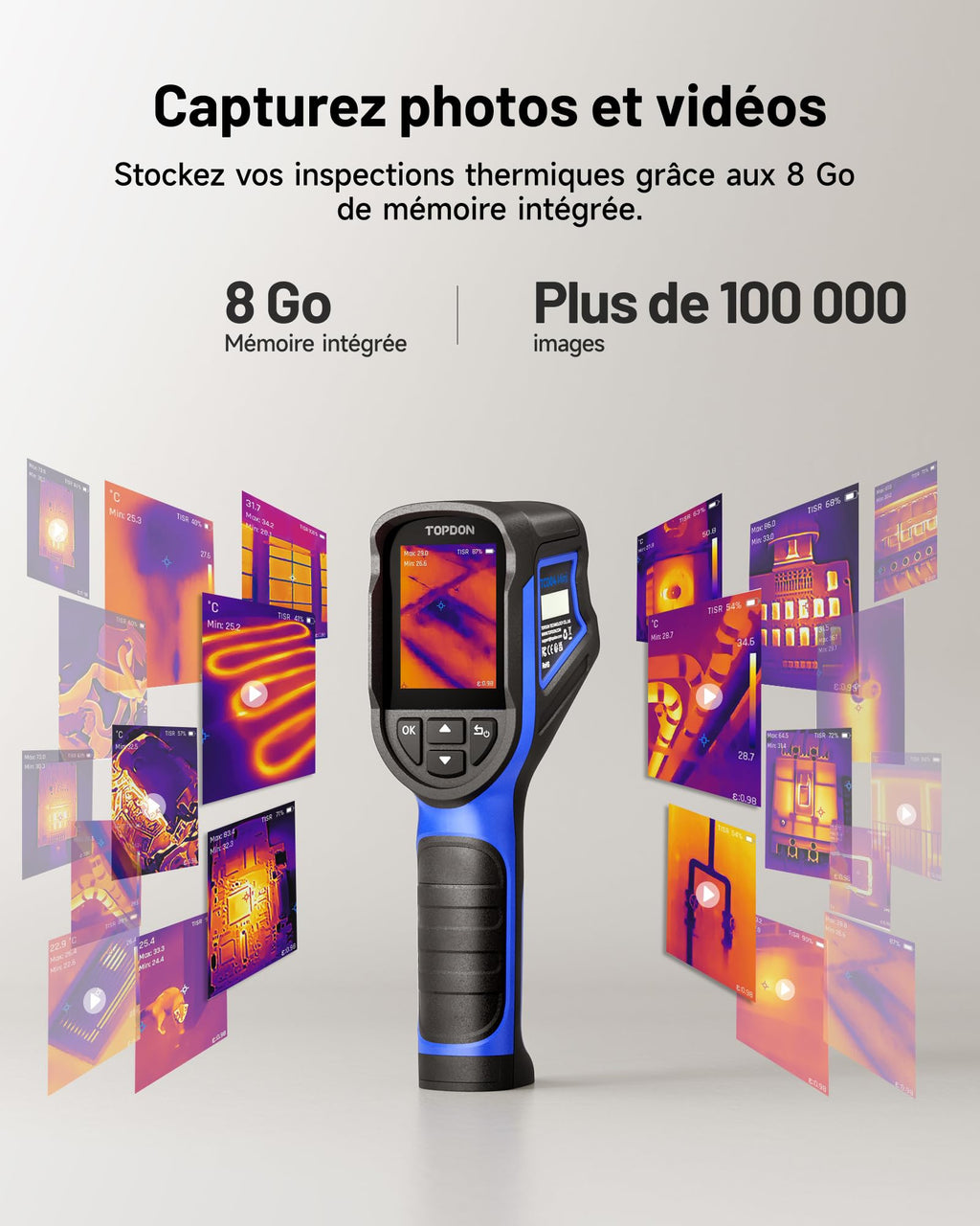 Caméra thermique infrarouge TC004 Mini-N TISR 320 × 240 25 Hz -20 à 550 °C Wi-Fi 8 Go analyse PC 5 palettes
