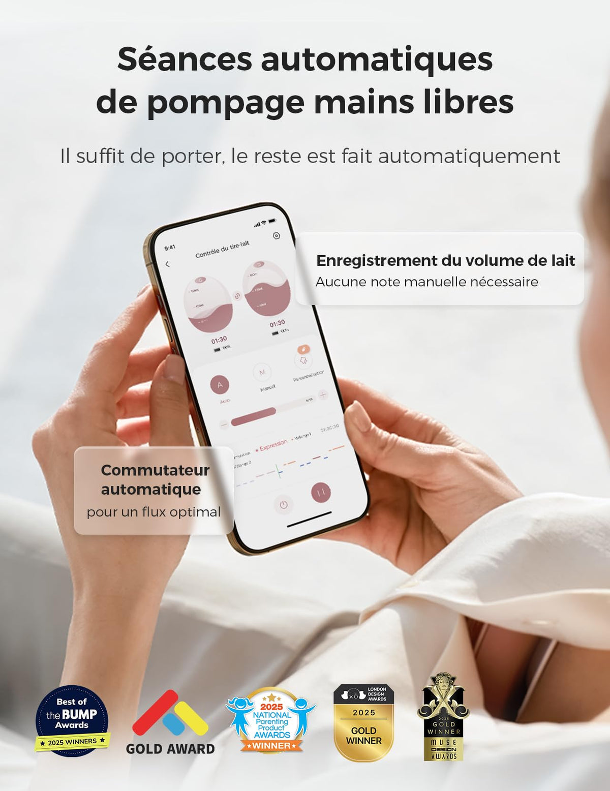 Tire-Lait Portable Air 1 Sans Fil Contrôle par Application 180 ml 45 dB Batterie Rechargeable Étui de Charge Sans Fil