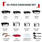Batterie de cuisine Ingenio Comfort Max 20 pièces L966SK44 antiadhésive induction poignées amovibles poêles casseroles wok