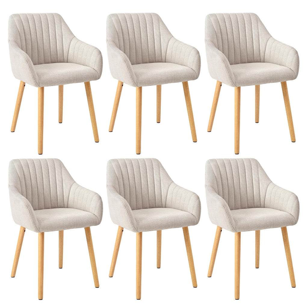 Chaises de salle à manger avec accoudoirs lot de 6 chaises rembourrées en polyester et velours avec pieds en bois beige