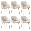 Chaises de salle à manger avec accoudoirs lot de 6 chaises rembourrées en polyester et velours avec pieds en bois beige