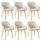 Chaises de salle à manger avec accoudoirs lot de 6 chaises rembourrées en polyester et velours avec pieds en bois beige