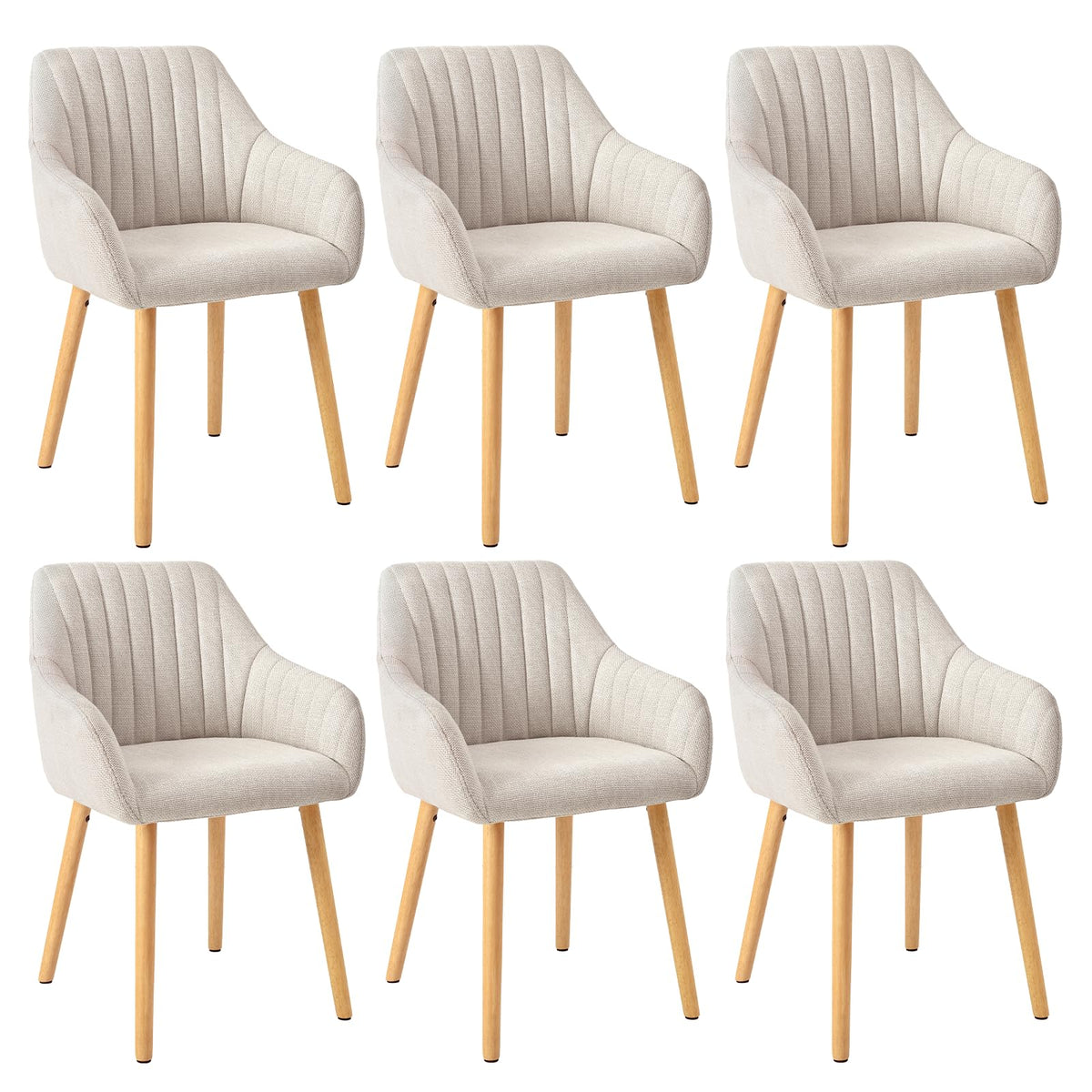 Chaises de salle à manger avec accoudoirs lot de 6 chaises rembourrées en polyester et velours avec pieds en bois beige