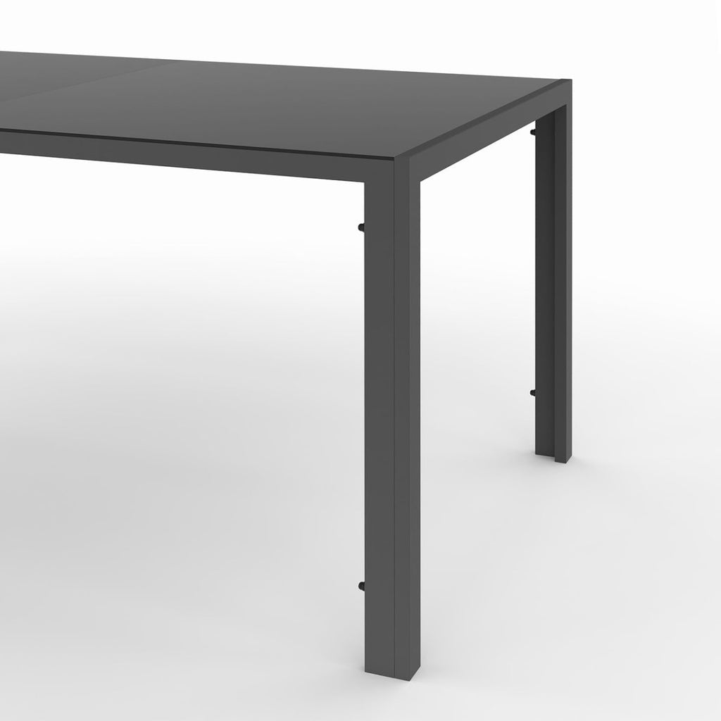 Salon de Jardin Madrid 1687 Table 190 cm 8 Chaises Empilables Plateau en Verre Trempé Acier Gris et Noir