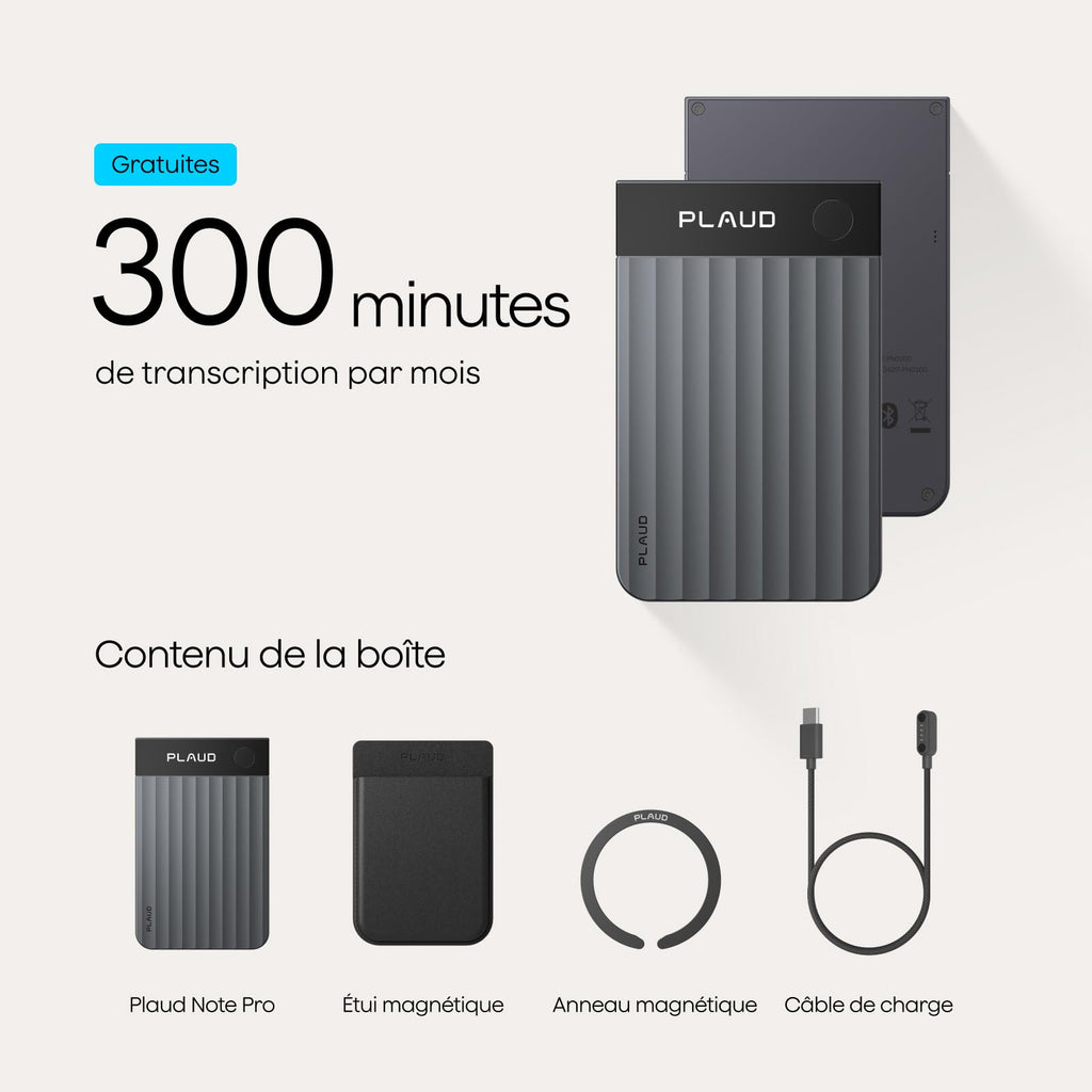 Note Pro Enregistreur vocal IA avec transcription dictaphone numérique 64 Go Bluetooth 50 h d'enregistrement