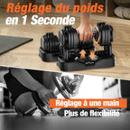 Haltères réglables 18 niveaux 2,5 à 25 kg 2 × 25 kg acier allié poignée antidérapante réglage à une main verrouillage automatique