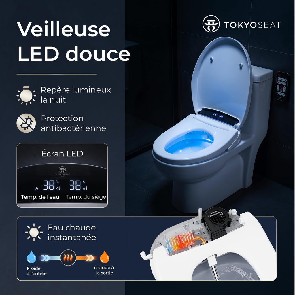 Abattant WC Japonais Électrique Lavant Séchant Chauffant Eau Chaude Ovale Télécommande Kit d'Installation