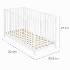 Lit Bébé Pliant Fold Up 287100WE 60 x 120 cm Hêtre 2 Niveaux Réglables 4 Roulettes à Freins Charge 40 kg Blanc