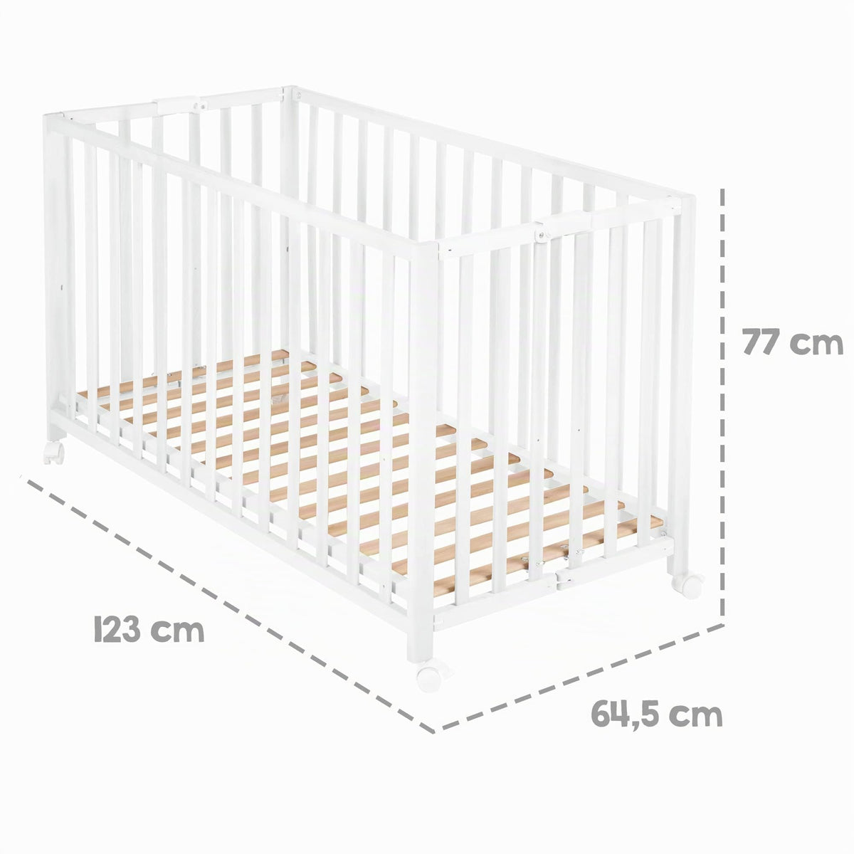Lit Bébé Pliant Fold Up 287100WE 60 x 120 cm Hêtre 2 Niveaux Réglables 4 Roulettes à Freins Charge 40 kg Blanc