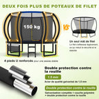 Trampoline extérieur rond 228 cm modèle 0534 filet de sécurité 42 ressorts échelle charge 50 kg