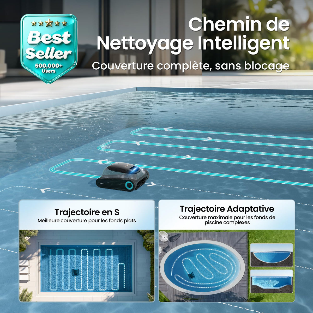 Robot piscine Scuba S1 2025 240 à 270 min double filtration nettoyage fond parois ligne d’eau application
