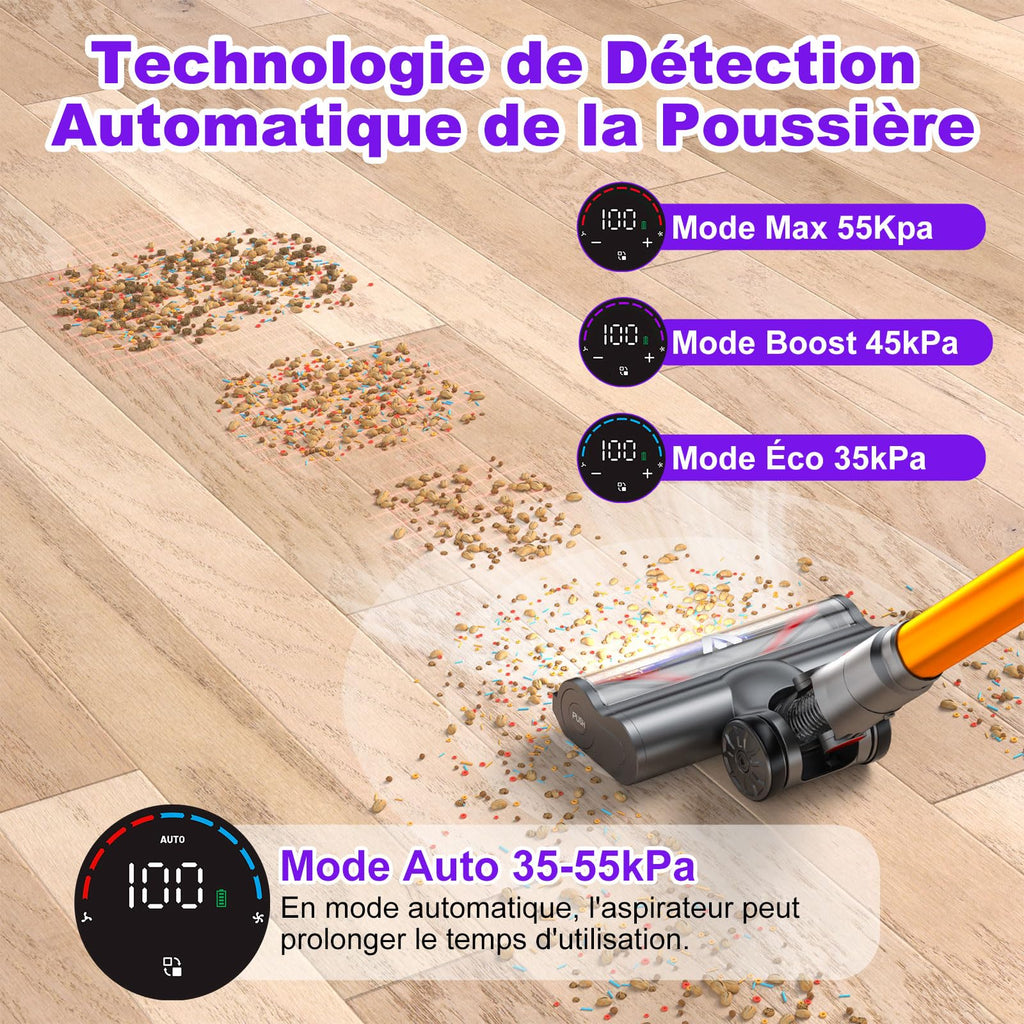 Aspirateur balai sans fil SU7 580 W 55 kPa 29,6 V autonomie 75 min bac 1,3 L avec brosse anti-enchevêtrement