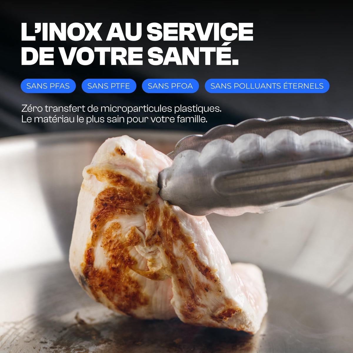 Set de 3 poêles inox 3 plis 18/10 20 26 28 cm induction tous feux four 230°C lave-vaisselle manche inox