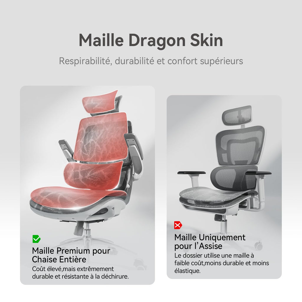 Chaise de bureau ergonomique M59AS à double dossier avec soutien lombaire adaptatif accoudoirs 3D et siège en maille