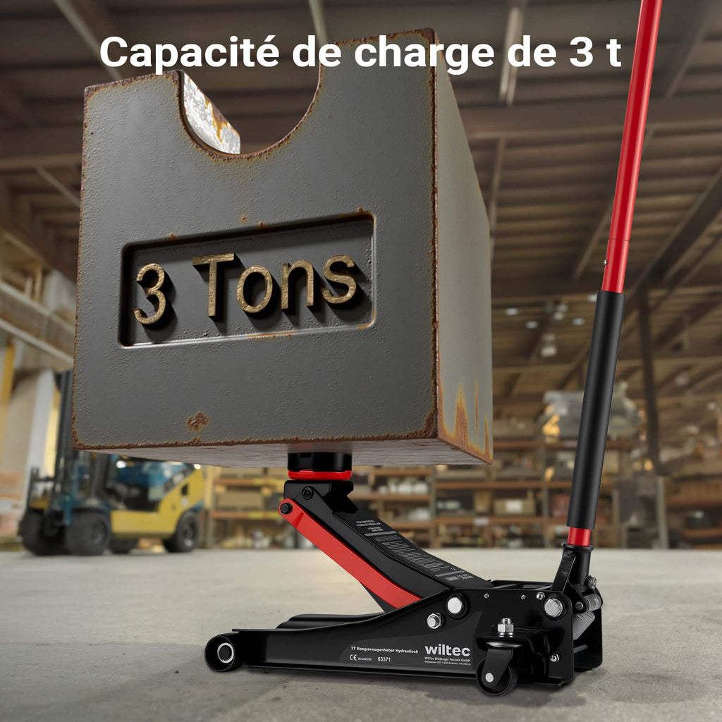 Cric Hydraulique de Sol 3 T 85 à 500 mm Double Pompe Acier Alliage 61 x 26,5 x 15,5 cm 28,78 kg Noir
