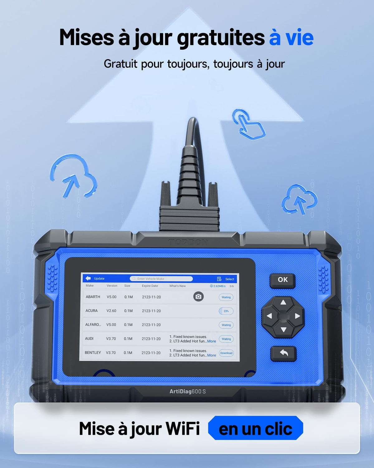 Valise diagnostic automobile OBD2 AD600S 4 systèmes écran 5 pouces Android 11 9 réinitialisations huile frein SAS BMS ABS DPF TPMS