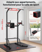 Station de traction multifonctionnelle Power Tower avec support dips hauteur réglable 165 à 235 cm acier allié charge 230 kg
