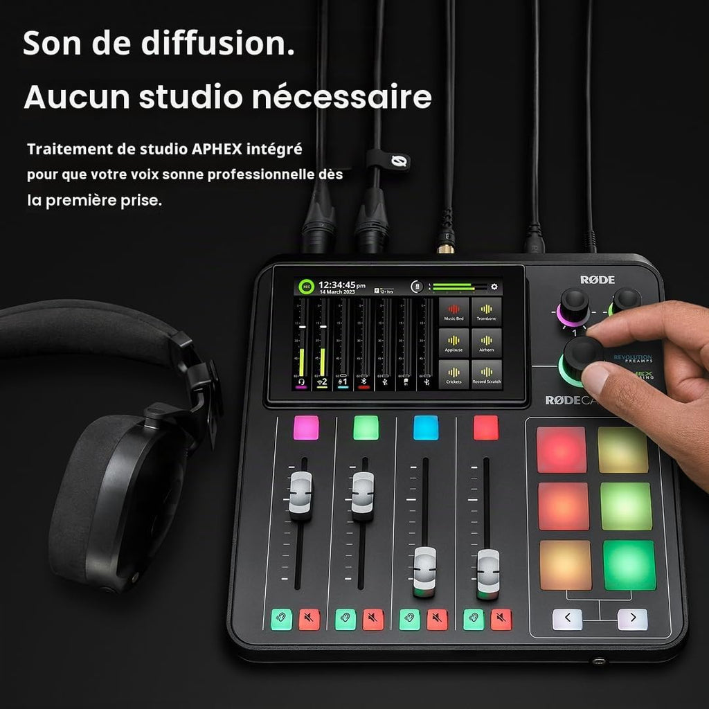 Console de production audio RØDECaster Duo 4 canaux USB-C Bluetooth 2 entrées combo 4 faders et 6 pads SMART