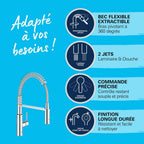 Mitigeur de cuisine Get 30361000 2 jets douchette extractible bec orientable à 360° montage monotrou finition chromée
