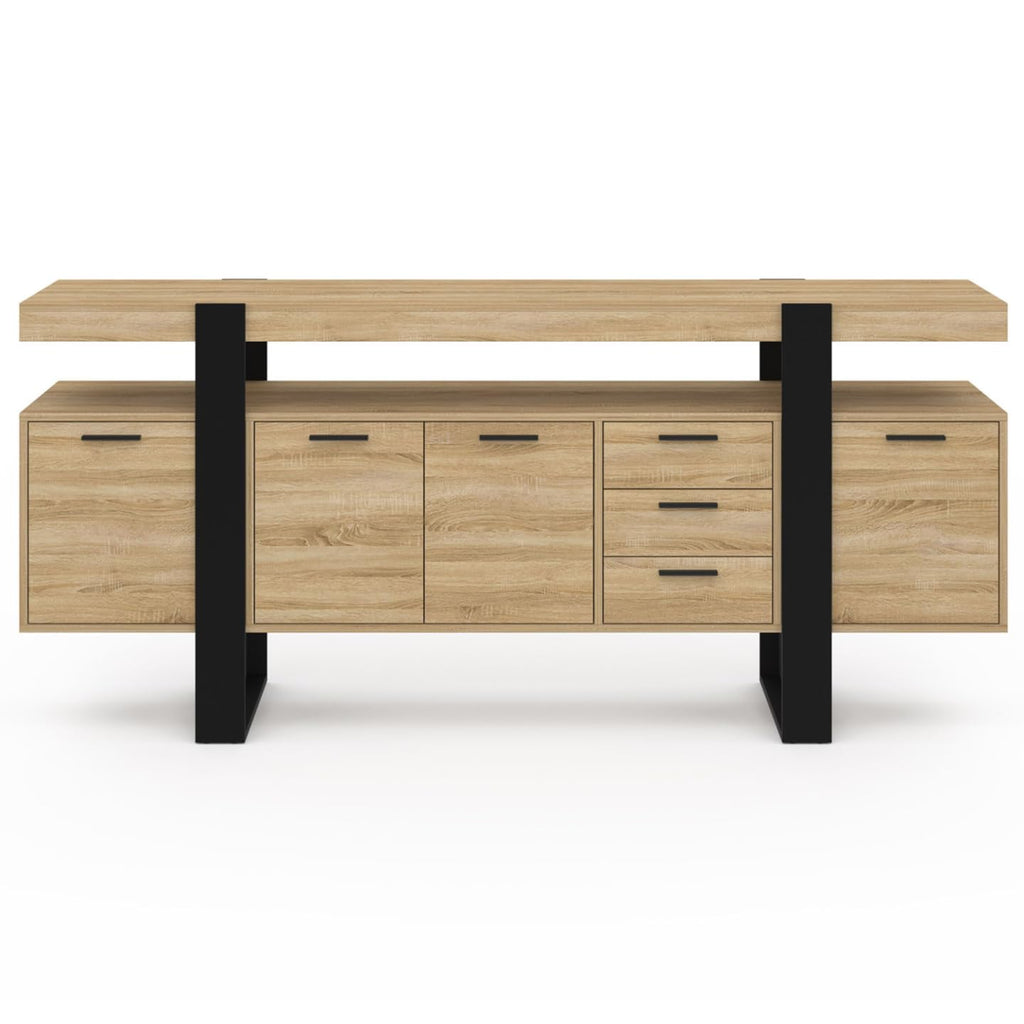 Buffet 180 cm Phoenix XXL 4 Portes 3 Tiroirs Bois et Noir 180 x 40 x 80 cm Étagères Réglables