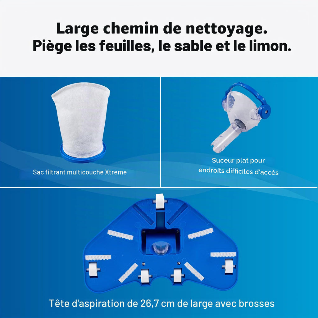 Aspirateur de Piscine et Spa Sans Fil Max Li avec Moteur P30 Batterie Lithium-Ion 2200 mAh Autonomie jusqu'à 1 Heure