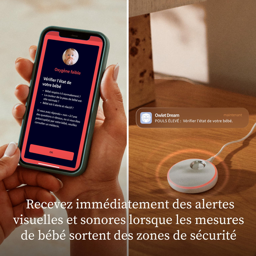 Moniteur bébé intelligent Dream Sock avec suivi de la fréquence cardiaque et du niveau d’oxygène autonomie 16 h Bluetooth Wi-Fi 2,4 GHz