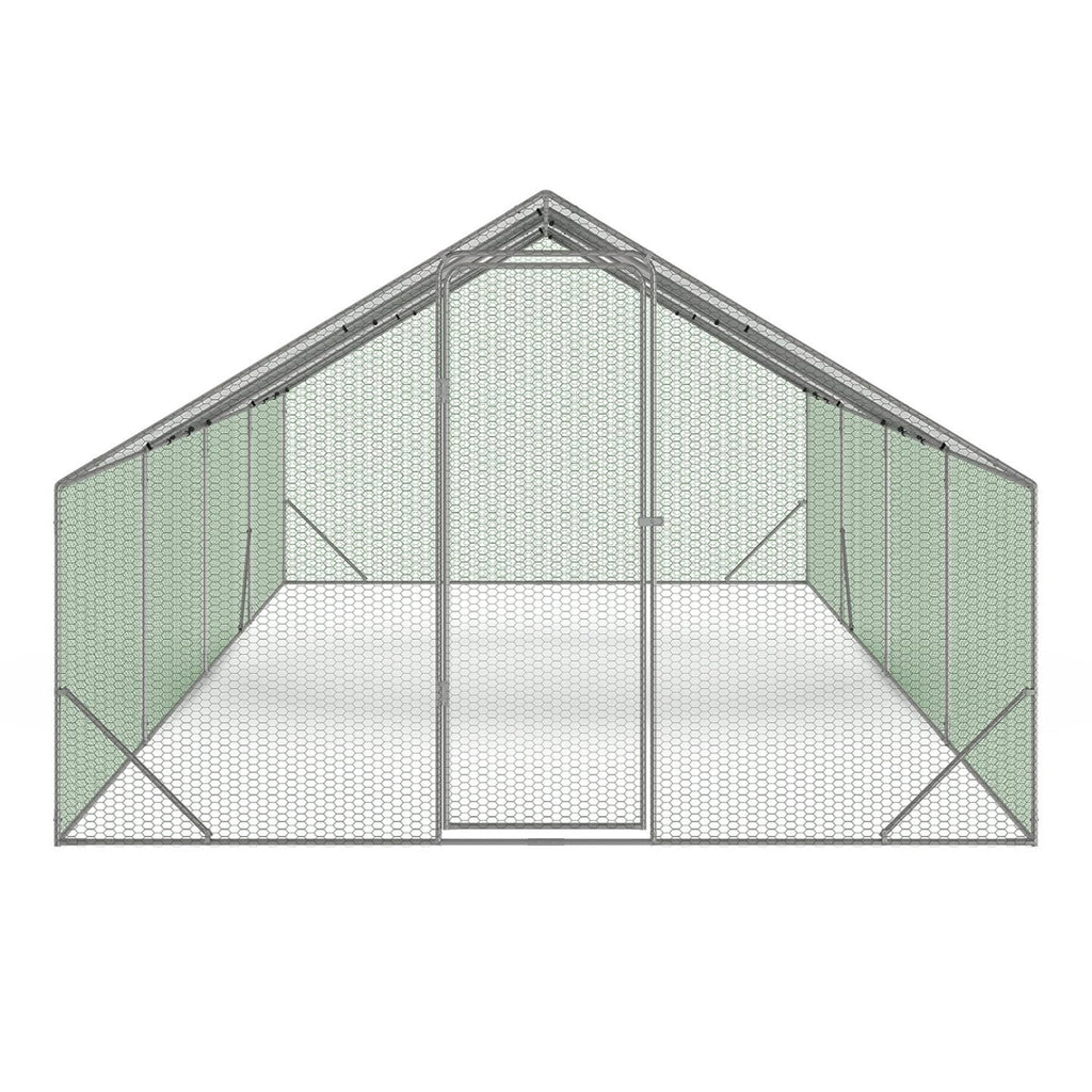 Enclos à Poules 24 m² 8 x 3 x 2 m Acier Grillage 25 mm Bâche de Toit 1 Porte à Loquet Guide de Montage