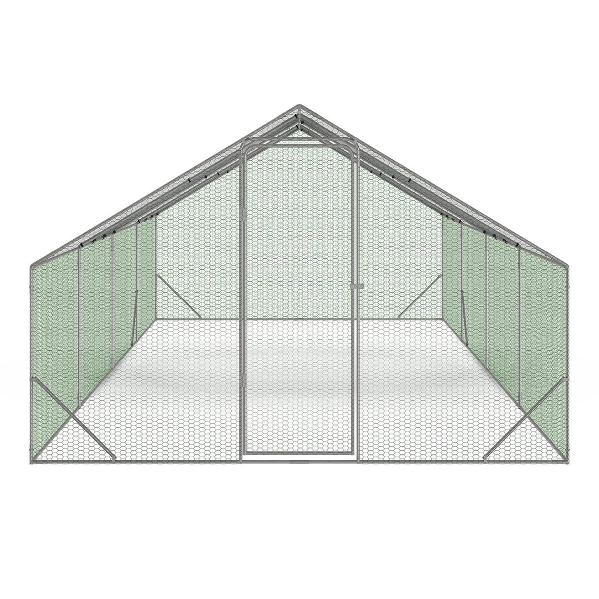 Enclos à Poules 24 m² 8 x 3 x 2 m Acier Grillage 25 mm Bâche de Toit 1 Porte à Loquet Guide de Montage