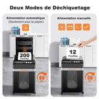 Destructeur de Documents 200 Feuilles Auto-Feed Micro-Coupe P-4 4×12 mm Bac 31 L Fonctionnement 60 Minutes