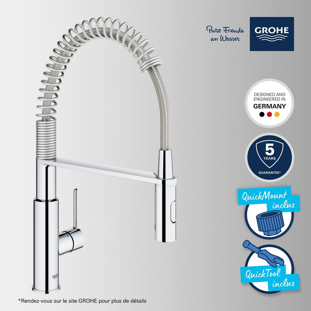 Mitigeur de cuisine Get 30361000 2 jets douchette extractible bec orientable à 360° montage monotrou finition chromée