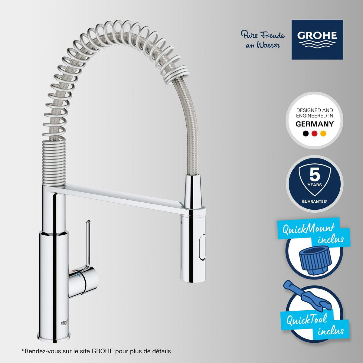 Mitigeur de cuisine Get 30361000 2 jets douchette extractible bec orientable à 360° montage monotrou finition chromée