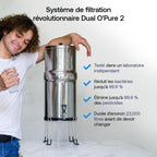 Système de filtration d'eau par gravité Earth WEEP850 8,5 L en acier inoxydable AISI 304 avec 2 filtres O'Pure 2