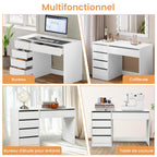 Bureau d'Ordinateur avec Rangement SCD0229 120 x 55 x 75 cm 5 Tiroirs MDF Charge 50 kg Plateau 120 cm Blanc