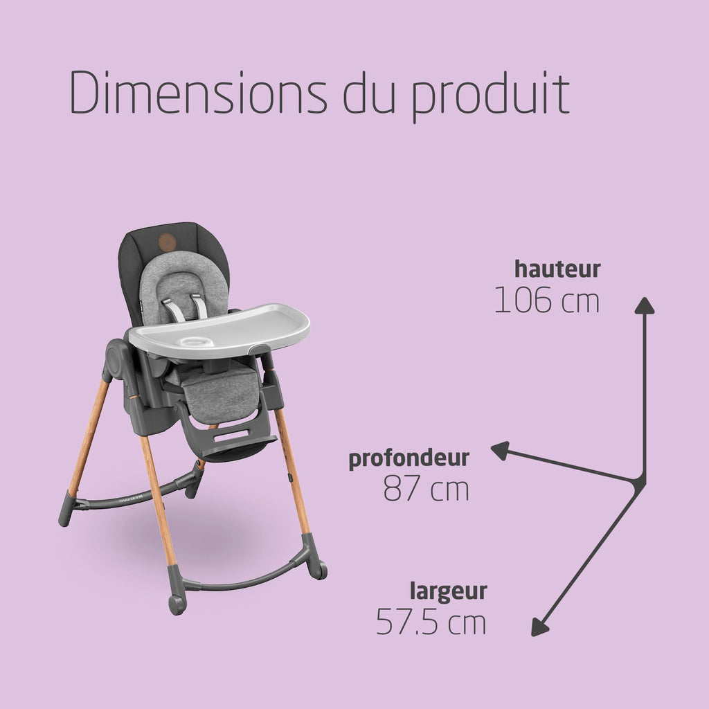 Chaise haute évolutive 6-en-1 Minla 2713750110 de la naissance à 14 ans 60 kg 9 hauteurs 5 inclinaisons plateau réglable et pliable