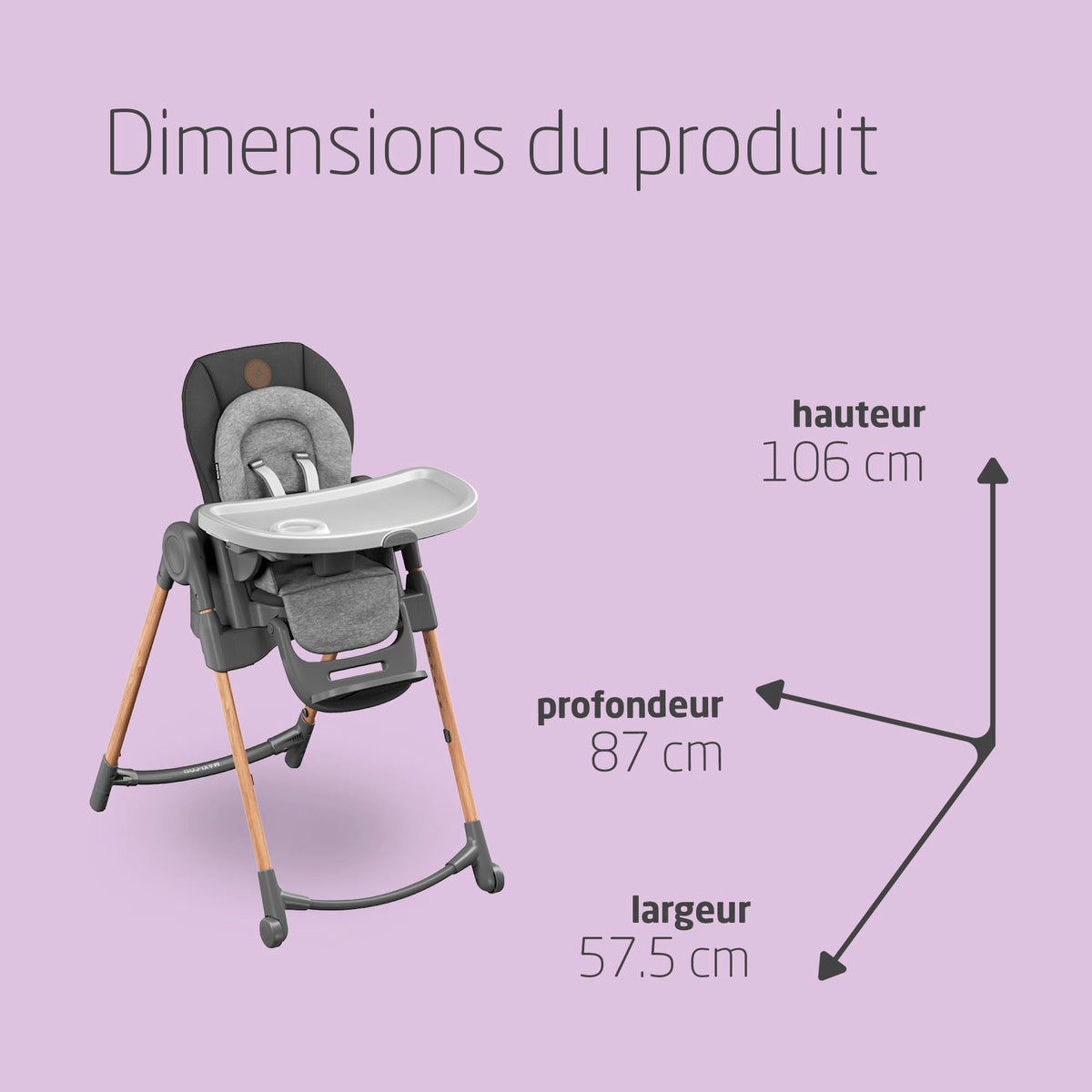 Chaise haute évolutive 6-en-1 Minla 2713750110 de la naissance à 14 ans 60 kg 9 hauteurs 5 inclinaisons plateau réglable et pliable