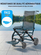 Fauteuil roulant pliable pour adultes 9 kg aluminium poignée télescopique roues PVC accoudoirs rabattables repose-pieds pliables noir