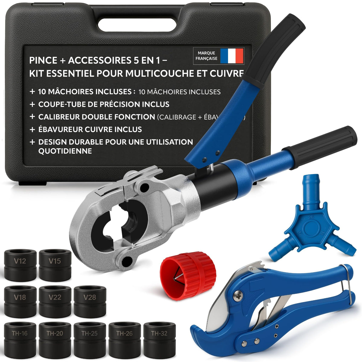 Pince à sertir multicouche cuivre AK-26 10 mâchoires TH V kit coupe-tube calibreur ébavureur mallette