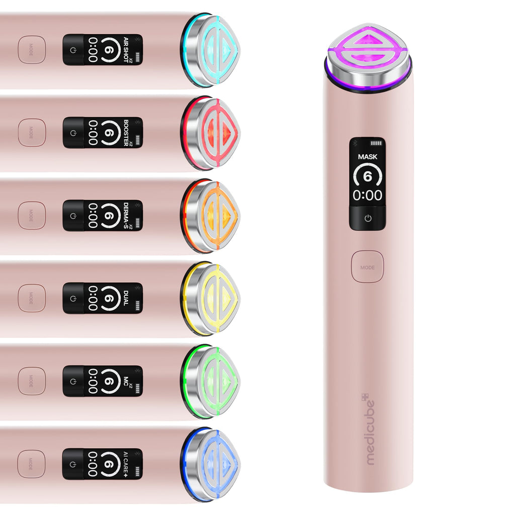 Appareil de Soin Visage 7-en-1 Booster Pro X2 5 V 6 Niveaux d’Intensité Modes Dual et Mask Rose