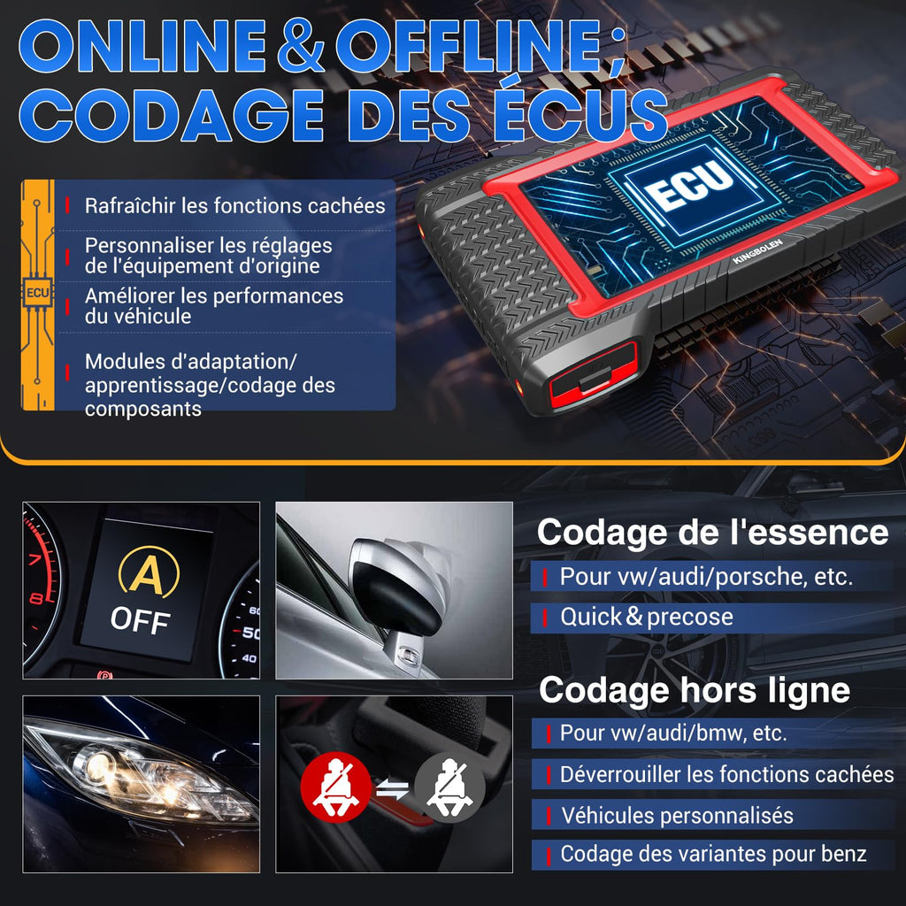 Valise Diagnostic Auto OBD2 K7 7 Pouces Android 10 31 Services Codage ECU Contrôle Bidirectionnel Bluetooth 32 Go