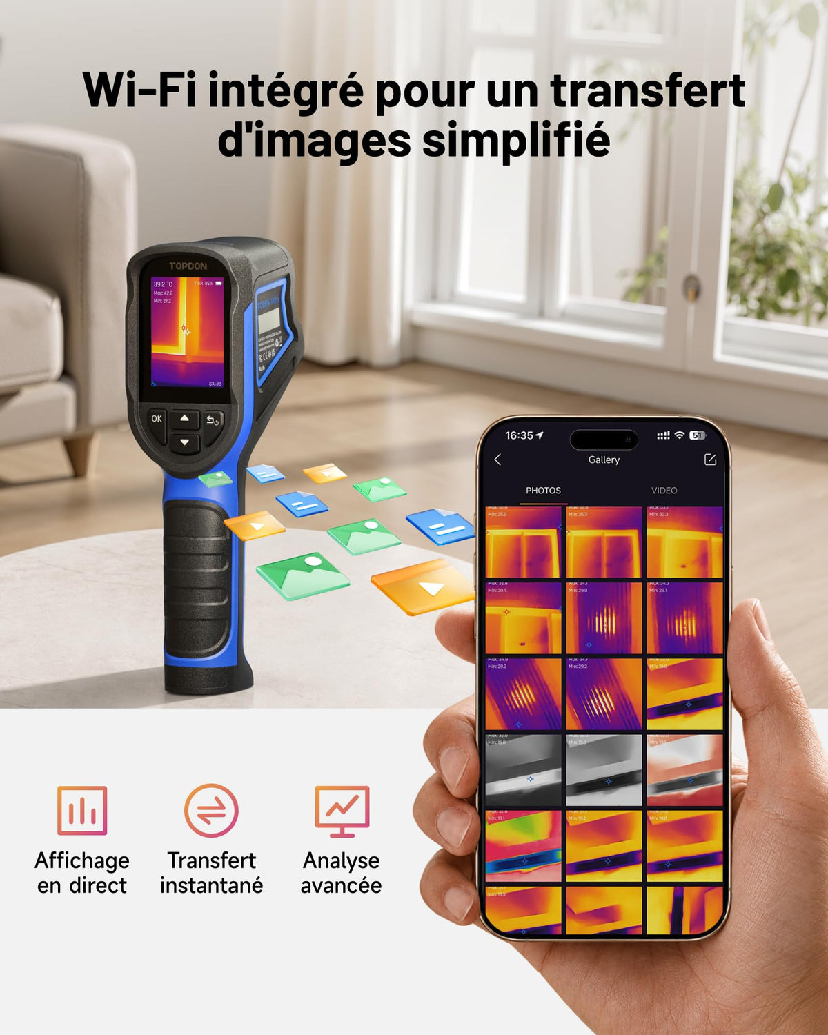 Caméra thermique infrarouge TC004 Mini-N TISR 320 × 240 25 Hz -20 à 550 °C Wi-Fi 8 Go analyse PC 5 palettes
