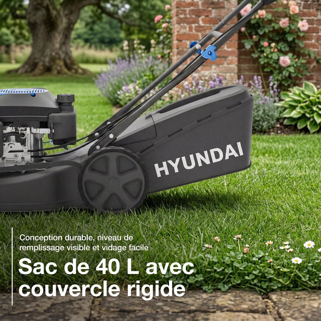 Tondeuse à gazon thermique autotractée HYM17150SPX 43 cm 139 cm³ 4 temps 4 en 1 mulching bac 40 L carter acier