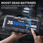 Booster de batterie JS3000 3000 A 24000 mAh 12 V pour moteurs essence jusqu'à 9 L et diesel jusqu'à 9 L