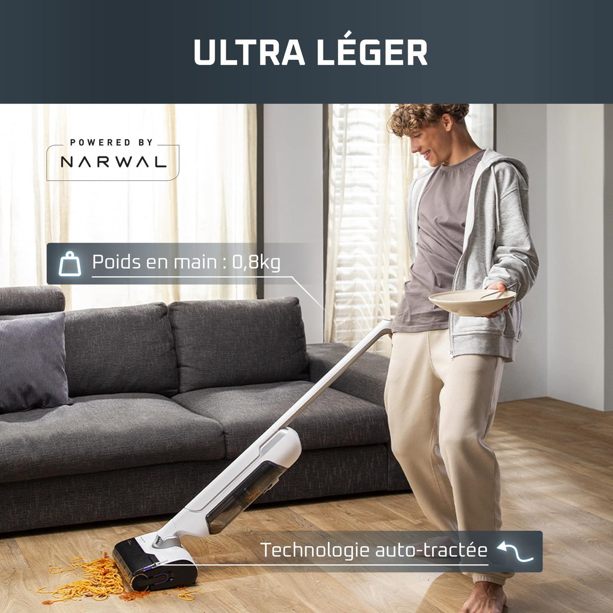 Aspirateur laveur sans fil X-Clean 10 21,6 V 200 W autonomie 60 min nettoyage séchage automatique rouleau autopropulsé écran LED