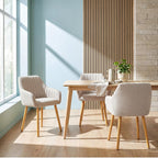 Chaises de salle à manger avec accoudoirs lot de 6 chaises rembourrées en polyester et velours avec pieds en bois beige