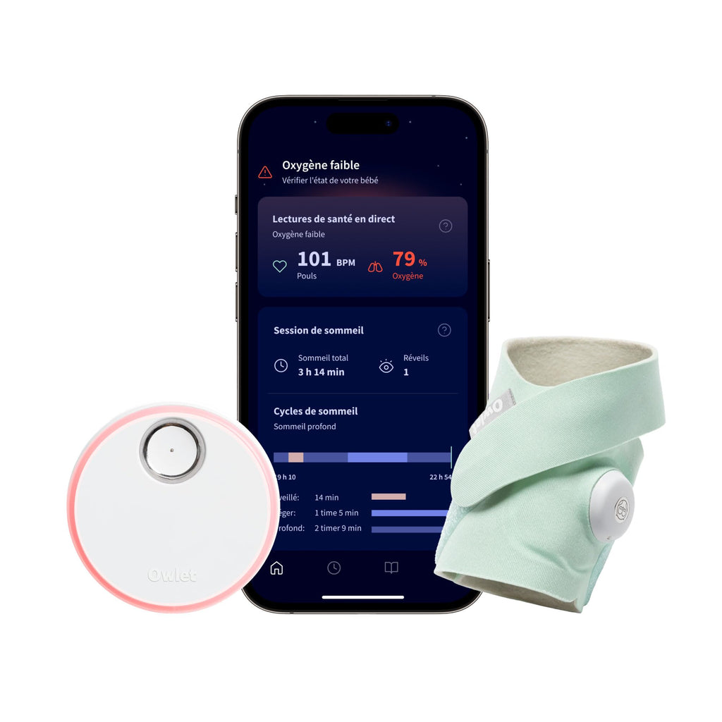 Moniteur bébé intelligent Dream Sock avec suivi de la fréquence cardiaque et du niveau d’oxygène autonomie 16 h Bluetooth Wi-Fi 2,4 GHz