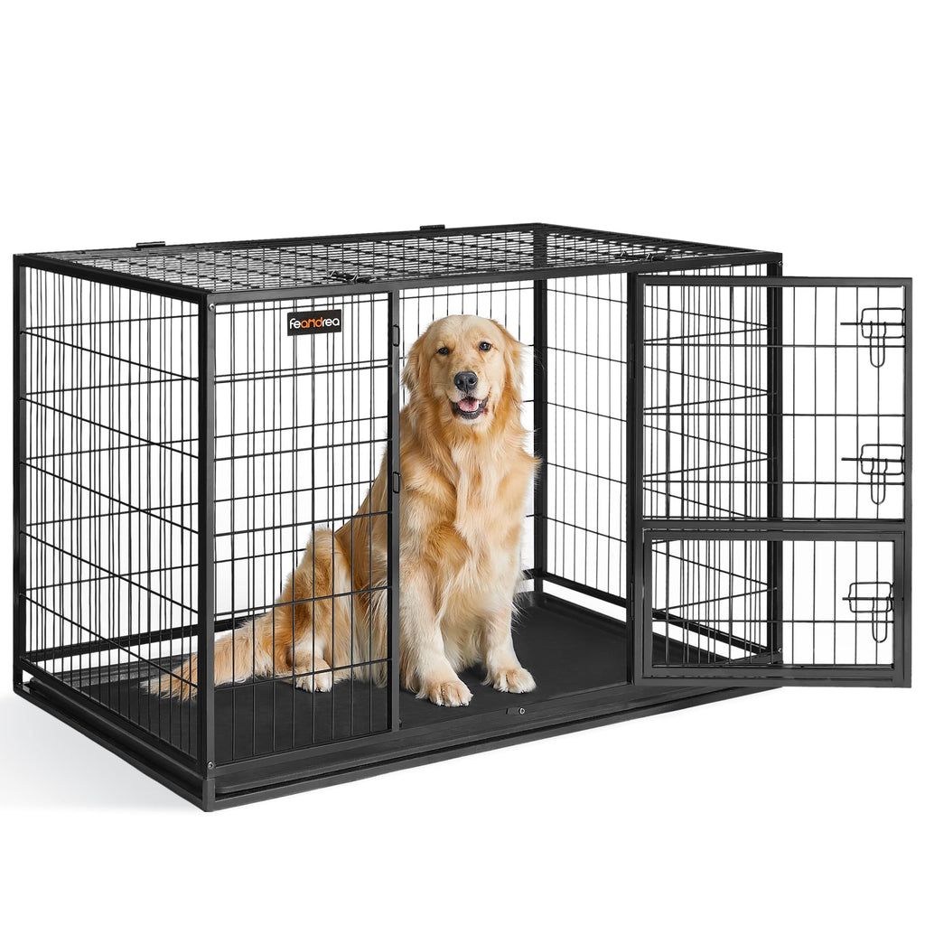 Cage pour chien XXL PPD003B01 122 x 74,5 x 80,5 cm acier allié 2 portes plateau amovible écart de 11 mm