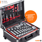 Chariot à outils 156 pièces avec roulettes poignée télescopique 8971440 47 x 19 x 35 cm 2 compartiments 14 kg